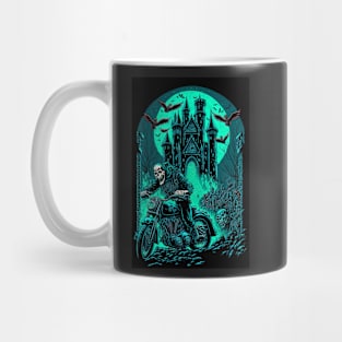 Skeleton Riding Motorbike - Green Moon Mug